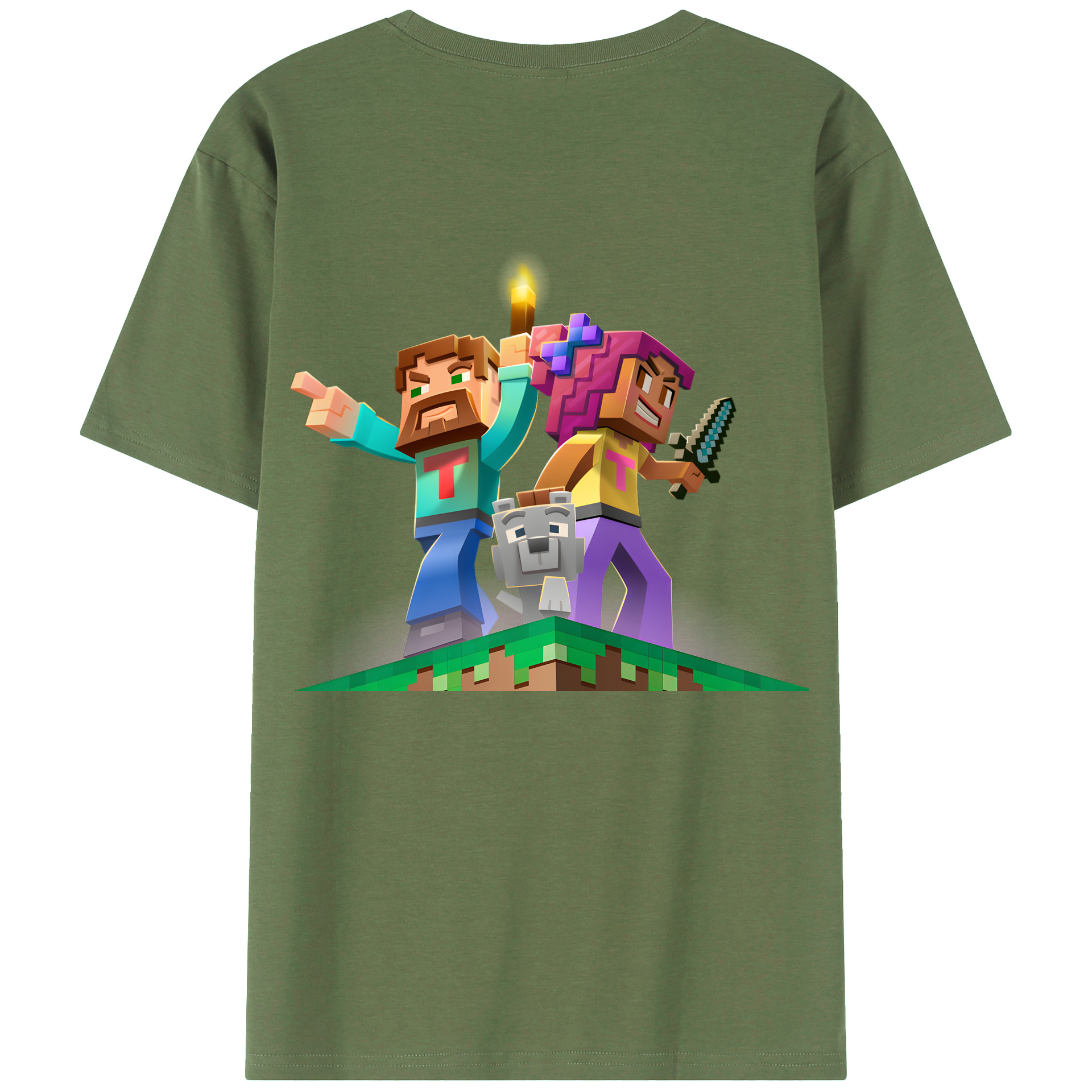 （画像用） マインクラフト ブロックの世界 Minecraft MC Block world 綿100％ メンズ半袖Tシャツ（バックプリント） 通気性